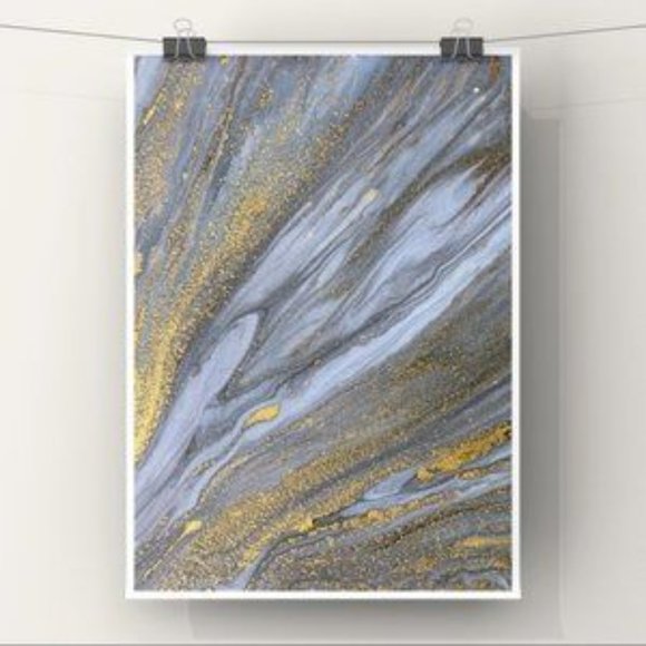 Silver grey gold modern abstract art print - Picture 2 of 3